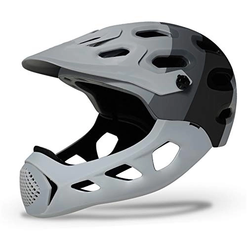 Mountain Bike Helmet : JHHXW Cycling Helmet, Removable Protective Chin Bar, Mountain Bike Full Face Extreme Sports Safety Helmet, M / L (56-62cm) (Color : Gray)