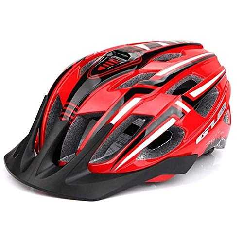 Mountain Bike Helmet : JINFAN Mountain Road Bike Integrated Helmet Bicycle Helmet Usb Charging Riding Helmet With Charging Taillights Equipped, Red-Headcircumference56-59cm