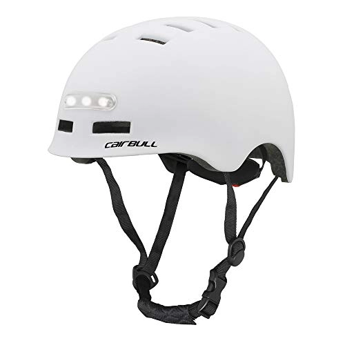 Mountain Bike Helmet : JJIIEE Bicycle Helmet adjustable ultra lightweight with Safety Front and rear lights, Four lighting modes, CE Safety cycle Helmet for Road Mountain Cycling, White