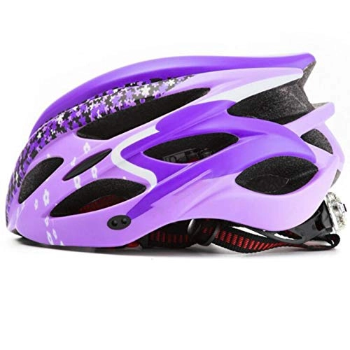 Mountain Bike Helmet : JJIIEE Bike Helmet Road & Mountain Cycling Helmets with LED Safety Light, Removable sun visor, Adjustable Size 56-59 cm for Adults Men / Women, Purple