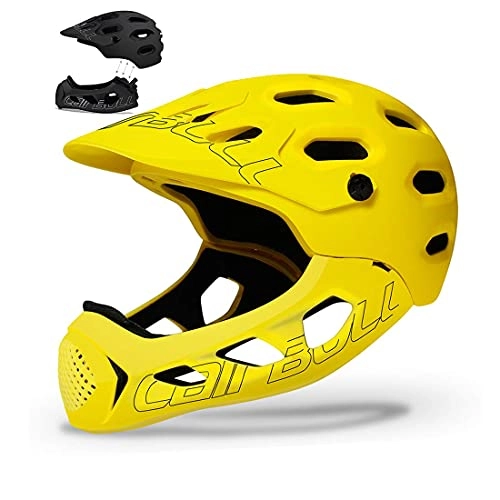 Mountain Bike Helmet : JLKDF Full Face Bicycle Helmet, Detachable Ultralight Mountain Bike Cycling Helmet Men Women Sports Safety Cap for BMX MTB Mountain Road Bike, M / L (56-62Cm), Yellow