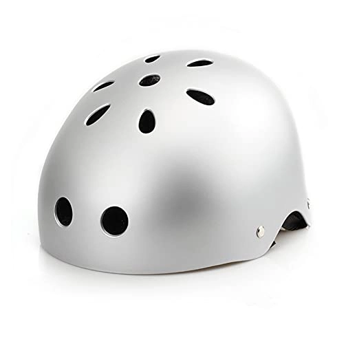 Mountain Bike Helmet : JSJJAEY helmet Teenager Adult Bicycle Skateboard Cycling Scooter ABS Matte Finish Bike Helmet Protective Gear Stunt Safety (Color : Silver, Size : L(58 60cm))