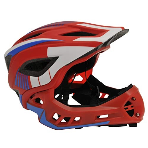 Mountain Bike Helmet : Kiddimoto Unisex-Youth IKON Full Face Cycle Helmet, Red / White / Blue, Medium (53-58cm)