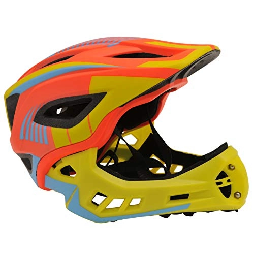 Mountain Bike Helmet : Kiddimoto Unisex-Youth IKON Full Face Cycle Helmet, Yellow / Orange, Medium (53-58cm)