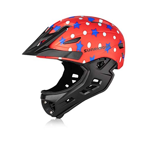 Mountain Bike Helmet : Kids Full Face Helmet - Boys Girls Children Bike Helmet Removable Chin Guard Cheek Pads Visor Taillight 49-58cm (3-5 Years Old)