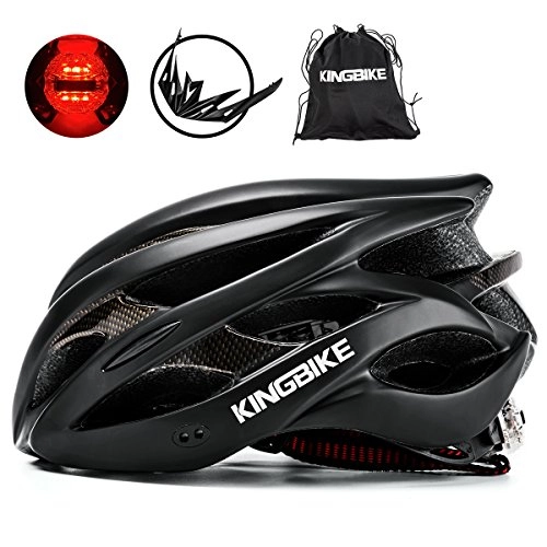 Mountain Bike Helmet : KING BIKE Cycle Helmet Mens Womens Adults Bicycle Bike Cycling Helmets for Men Ladies Women with Safety Rear Led Light and Helmet Packpack Lightweight (Matte Black, XL:59-63CM)