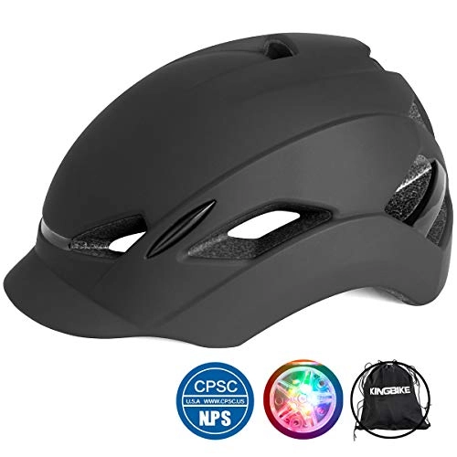 Mountain Bike Helmet : KINGIKE Bike Helmet Bicycle Helmets for Men Women Adult Street Road City Urban with Portable Backpack Safety Taillight CPSC Certified (58-61CM) (Black, L)