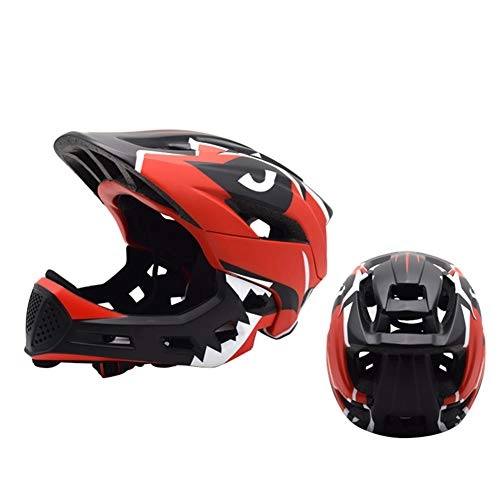 Mountain Bike Helmet : koowaa Kids Full Face Bicycle Helmet, Chin Detachable, Mountain Road Cycling Guard Helmet for Skateboard Roller Scooter (Red)
