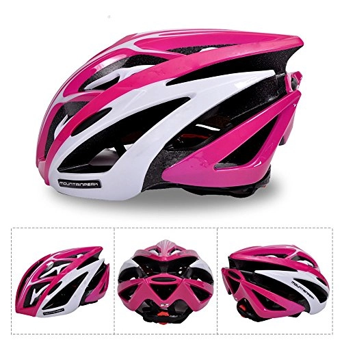 Mountain Bike Helmet : KSNCQJ Adult Safety Helmet Adjustable Road Cycling Mountain Bike Bicycle Helmet Ultralight Inner Padding Chin Protector Cycling helmet (Color : Pink)