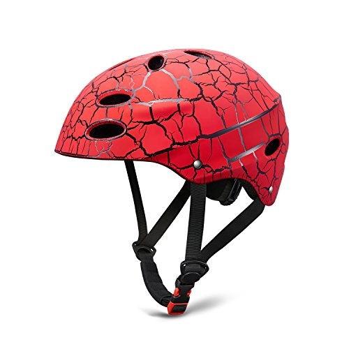 Mountain Bike Helmet : Kuyou Kids Skateboard Helmet Scooter Helmet Protective Gear Roller Skating Scooter Cycling Bike Helmet Adjustable Size for 3-10 Year Old Youth Boys and Girls(Black / Red / Blue, 52-56cm)