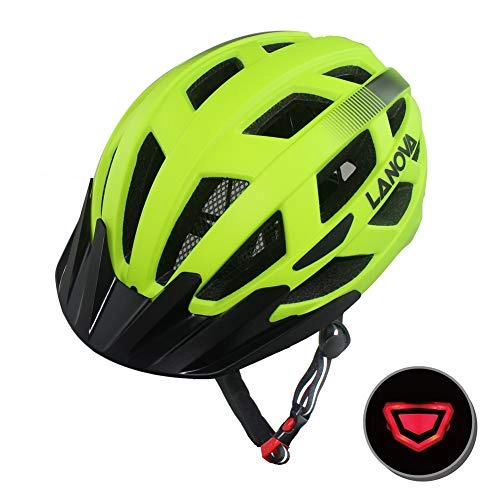 Mountain Bike Helmet : LANOVAGEAR Adjustable Youth Adult Bike Mountain Road Cycling Helmet with Rechargeable LED Safety Light Safety Protection CPSC Certified for Men Women with Detachable Visor (GREEN, L)