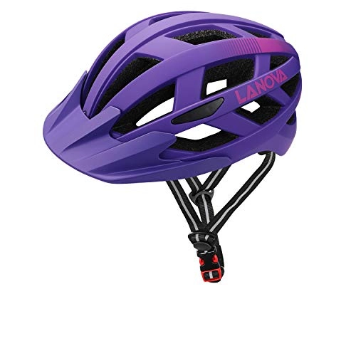 Mountain Bike Helmet : LANOVAGEAR Bike Cycle Helmet with Rechargeable LED Light Adult Bicycle Helmet Detachable Sun Visor Cycling Mountain Road Cycle Helmets for Men Women Youth (Purple, Large)