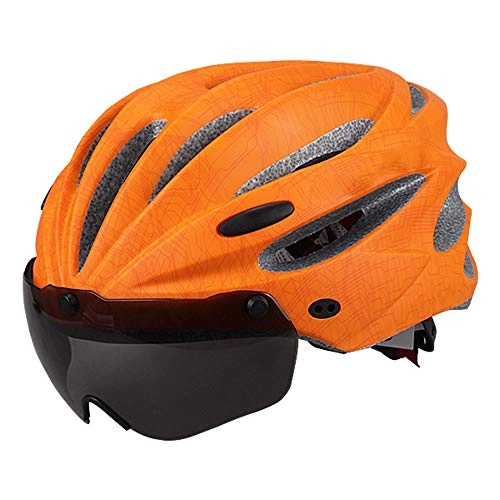 Mountain Bike Helmet : LERDBT Cycling helmet With Removable Shield Visor Cycling Bike Helmets Cycling Road Helmet With Safety Light (Black) Bike Helmetfor Road Urban Mountain Safety Protecti (Color : Orange)