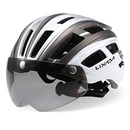 Mountain Bike Helmet : Lixada Mountain Bike Helmet Breathable Motorcycling Helmet with Back Light Detachable UV Protective Magnetic Goggles Visor for Men Women