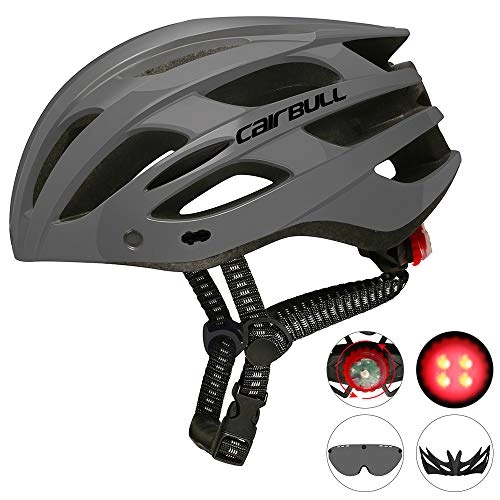 Mountain Bike Helmet : Lixada Ultralight Bike Helmet with Safety Light Removable Visor Goggles Cycling Bicycle Safety Helmet 22 Vents for Road Mountain Bike
