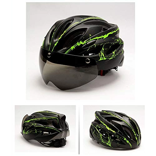 Mountain Bike Helmet : LPLHJD Motorcycle Helmet Bicycle Riding Magnetic Goggles Helmet Mountain Bike Integrated Molding Men and Women Helmet (Color : Green)