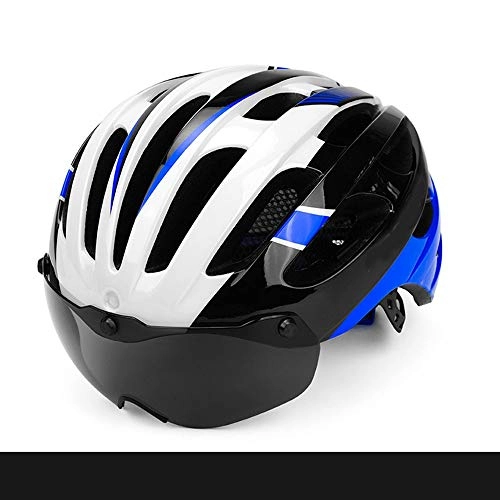 Mountain Bike Helmet : LPLHJD Motorcycle Helmet Safety Mountain Bike Men and Women Cycling Helmets One Magnetic Glasses Road Bike Helmet Breathable Comfort Helmet (Color : Blue)
