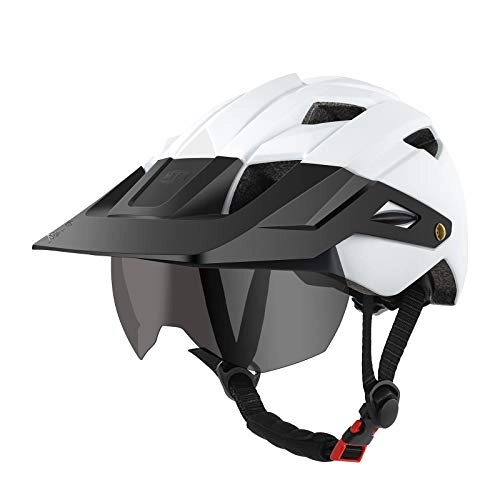 Mountain Bike Helmet : lululeague Bicycle Helmet, MTB Mountain Bike Helmet with Removable Protective Goggles Visor Shield for Mountain and Road Cycling, Men and Women
