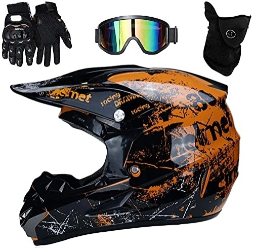 Mountain Bike Helmet : LVLUOKJ Youth Kids Dirt Bike Helmets, Motorcycle Cross Helmet with Gloves Mask Goggles, Full Face Motocross Helmet, Off Road Crash Helmet MTB BMX Downhill Quad Bike (Size : XL)