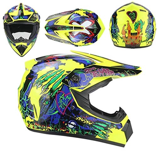 Mountain Bike Helmet : Mdsfe Children's motorcycle helmet boys and girls protection riding off-road downhill high-density foam lining impervious and impact-resistant shell - Fluorescent yellow 5 X L