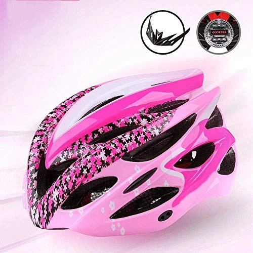 Mountain Bike Helmet : Men And Women Lightweight Sunscreen Helmet With Rear Taillight Warning Riding Sports Helmet Breathable Effective xtrxtrdsf (Color : Pink)