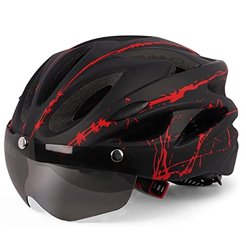 Mountain Bike Helmet : Men Women Mountain Bike Helmet with Detachable Goggles, Adjustable Road Bicycle Helmet Lightweight Breathable MTB Cycling Helmet Adult for Skateboard, Cycle 54-62CM, black red