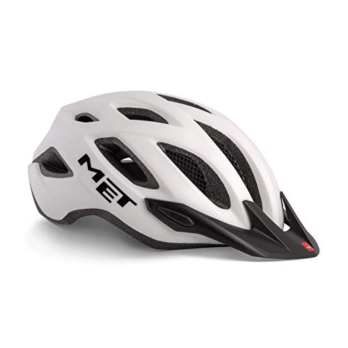 Mountain Bike Helmet : MET Fahrrad Helm Crossover LED Rcklicht Visier abnehmbar Mountain Bike leicht, 3HM109, Farbe wei, Gre 60-64 cm