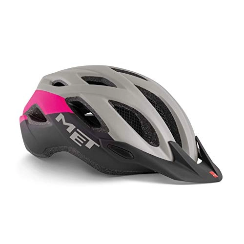 Mountain Bike Helmet : MET Fahrrad Helm Crossover LED Rücklicht Visier abnehmbar Mountain Bike leicht, 3HM109, Farbe schwarz grau pink, Größe 52-59 cm