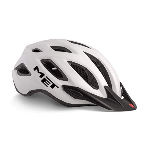 Mountain Bike Helmet : MET Fahrrad Helm Crossover LED Rücklicht Visier abnehmbar Mountain Bike leicht, 3HM109, Farbe weiß, Größe 60-64 cm