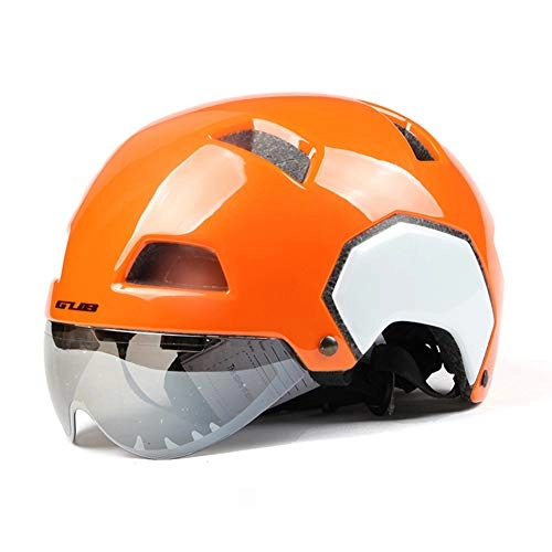 Mountain Bike Helmet : MGYQ Integrally-Molded Magnetic MTB Mountain Road Bicycle Bike Helmets Goggles with Lens 8 Air Vents Helmet, bright orange white, M