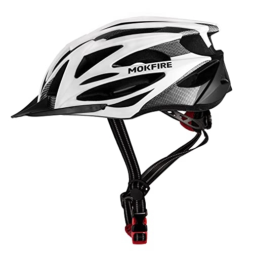 Mountain Bike Helmet : MOKFIRE Adult Bike Helmet CPSC&CE Certified with Rechargeable USB Rear Light, Adjustable Mountain & Road Cycling Helmet with Detachable Visor, Bicycle Helmets for Men and Women - White Black