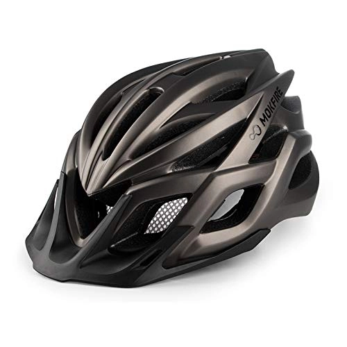 Mountain Bike Helmet : MOKFIRE Adult Bike Helmet CPSC Certified with Rechargeable USB Light, Bicycle Helmet for Men Women Road Cycling & Mountain Biking with Detachable Visor / Replacement Lining, 22.44-24.41 Inches