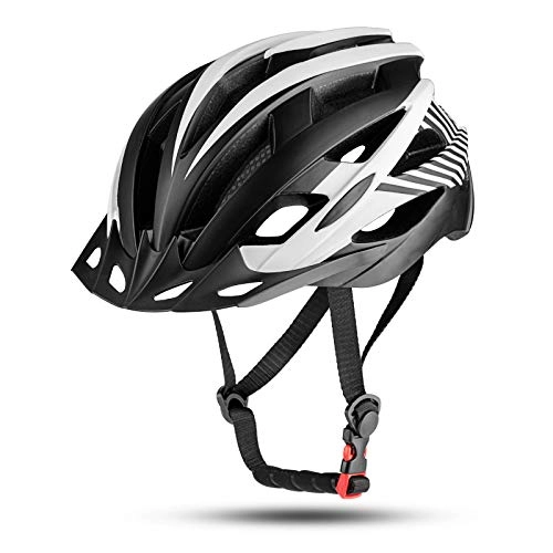 Mountain Bike Helmet : MOKFIRE Adult Bike Helmet with USB Rechargeable Rear Light & Detachable Visor Lightweight Mountain Road Bicycle Helmet Adjustable Cycling Helmets for Men Women, 22.05-24.41 Inches, Black White