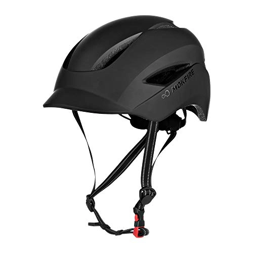 Mountain Bike Helmet : MOKFIRE Adult Bike Helmet with USB Rechargeable Safety Light & Reflective Strap, Urban Commuter Bicycle Helmet CPSC and CE Certified for Adults Men / Women 22.44 to 24 Inches