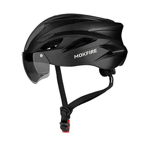 Mountain Bike Helmet : MOKFIRE Bike Helmet for Adult with Detachable Goggles & Rear Light Mountain Road Bicycle Helmets CPSC Certified Cycling Helmet for Mens Womens, Adjustable Size 22-24 inch (Matte Black)