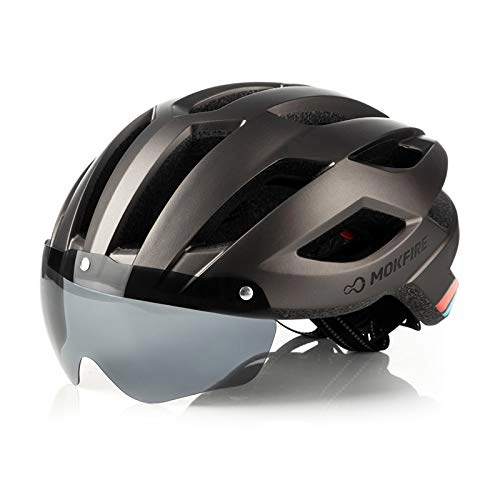 Mountain Bike Helmet : MOKFIRE Bike Helmet Mountain Bicycle Helmets with Safety LED Back Light Detachable Magnetic Goggles Road Cycling Helmets Adjustable Adult Helmets for Men Women(21.65-24.41 Inches)