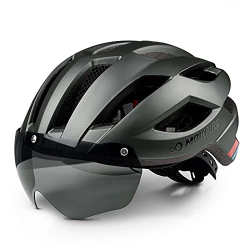 Mountain Bike Helmet : MOKFIRE Bike Helmet Mountain Bicycle Helmets with Safety LED Back Light Detachable Magnetic Goggles Road Cycling Helmets Adjustable Adult Helmets for Men Women(22.44-24.4 Inches)