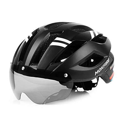 Mountain Bike Helmet : MOKFIRE Bike Helmet Mountain Bicycle Helmets with Safety LED Back Light Detachable Magnetic Goggles Road Cycling Helmets Adjustable Adult Helmets for Men Women(22.44-24 Inches)