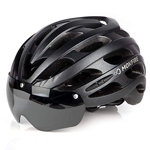 Mountain Bike Helmet : MOKFIRE Bike Helmet with USB Light Detachable Magnetic Goggles Road & Mountain Bicycle Cycling Helmets Adjustable Size for Adults Men / Women(22-24 Inches)