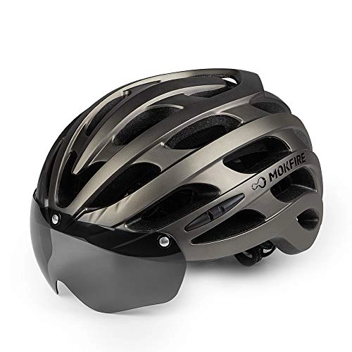 Mountain Bike Helmet : MOKFIRE Bike Helmet with USB Light Detachable Magnetic Goggles Road & Mountain Bicycle Cycling Helmets Adjustable Size for Adults Men / Women- Size (22.05-24.41 Inches)