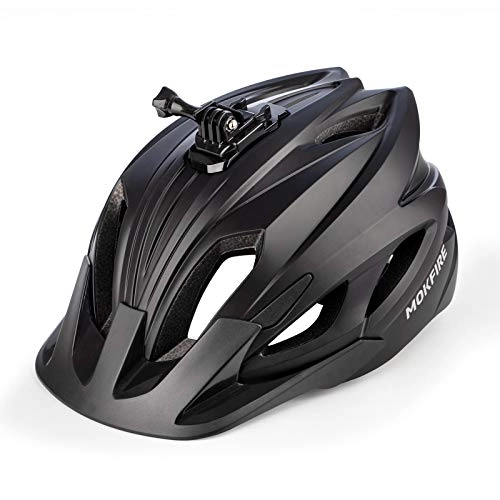 Mountain Bike Helmet : MOKFIRE Mountain Bike Helmet with Camera Mount & Detachable Sun Visor MTB Road Bicycle Helmets Adjustable Cycling Helmet Certificated by CPSC, Sizes for Adults Men / Women - Matte Black