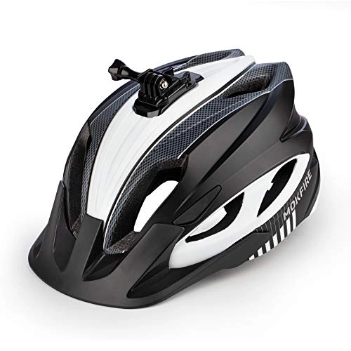Mountain Bike Helmet : MOKFIRE Mountain Bike Helmet with Camera Mount & Detachable Sun Visor MTB Road Bicycle Helmets Adjustable Cycling Helmet Certificated by CPSC, Sizes for Adults Men / Women - Matte Black White