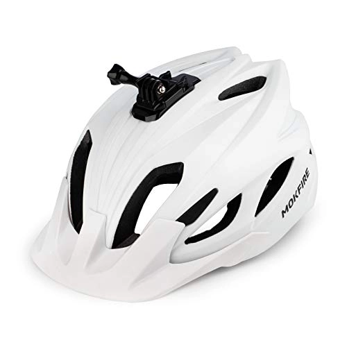 Mountain Bike Helmet : MOKFIRE Mountain Bike Helmet with Camera Mount & Detachable Sun Visor MTB Road Bicycle Helmets Adjustable Cycling Helmet Certificated by CPSC, Sizes for Adults Men / Women - Matte White