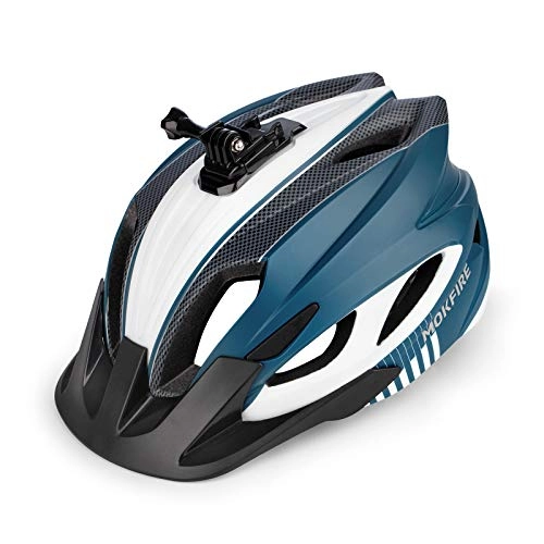 Mountain Bike Helmet : MOKFIRE Mountain Bike Helmet with Camera Mount & Detachable Sun Visor MTB Road Bicycle Helmets Adjustable Cycling Helmet Certificated by CPSC, Sizes for Adults Men / Women, Navy White