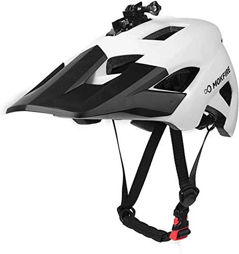 Mountain Bike Helmet : MOKFIRE Mountain Bike Helmet with USB Safety Light & Camera Mount Detachable Super Long Sun Visor for MTB Adult Cycling Bicycle Helmet for Women and Men - Size (22-24 Inches) White
