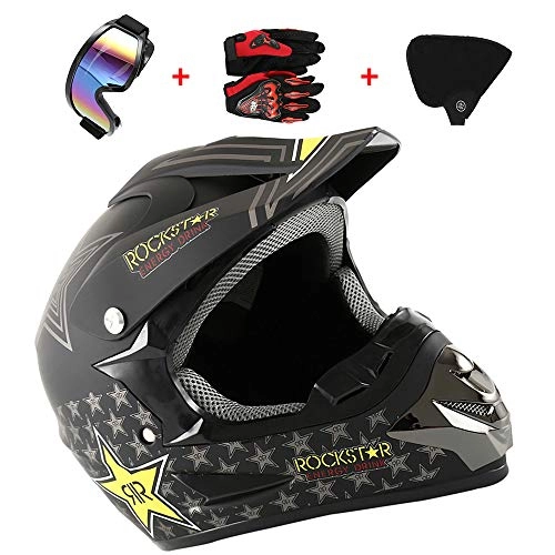 Mountain Bike Helmet : Motorcycle Helmet Mountain Bike Helmet Modular Full Face Helmet Set Includes 1 x Helmet 1 x Goggle 1 x Glove 1 x Face Mask for Men & Women (C)