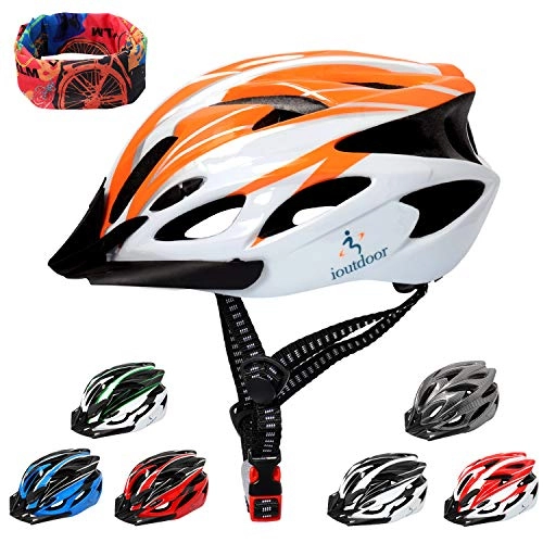 Mountain Bike Helmet : Mountain Bike Helmet 56-64CM with Visor, Sport Headwear, 18 Vents, Cycling Bicycle Helmets Adjustable Lightweight for Adults Mens Womens Ladies Teenagers BMX Skateboard Road Bike Safety(Orange&White)