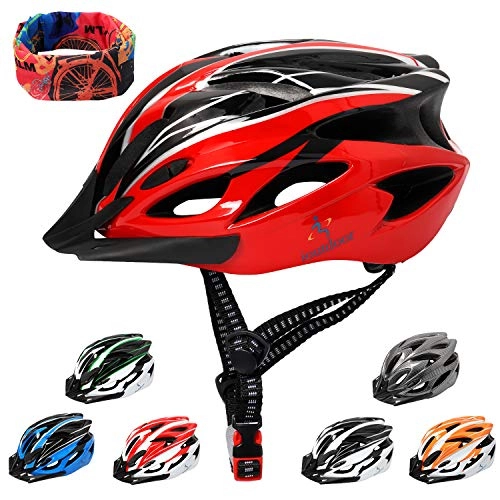 Mountain Bike Helmet : Mountain Bike Helmet 56-64CM with Visor, Sport Headwear, 18 Vents, Cycling Bicycle Helmets Adjustable Lightweight for Adults Mens Womens Ladies Teenagers BMX Skateboard Road Bike Safety(Red&Black)