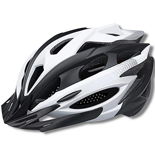 Mountain Bike Helmet : Mountain Bike Helmet Adult Bike Helmet Adjustable Road Cycling Bicycle Helmet Ultralight Detachable Visor Inner Padding Chin Protector and Rear LED Tail Light Adjust (White & Black)