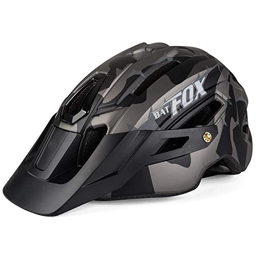 Mountain Bike Helmet : Mountain bike helmet camouflage helmet road riding helmet big hat eaves tail lights-Black Ti gray